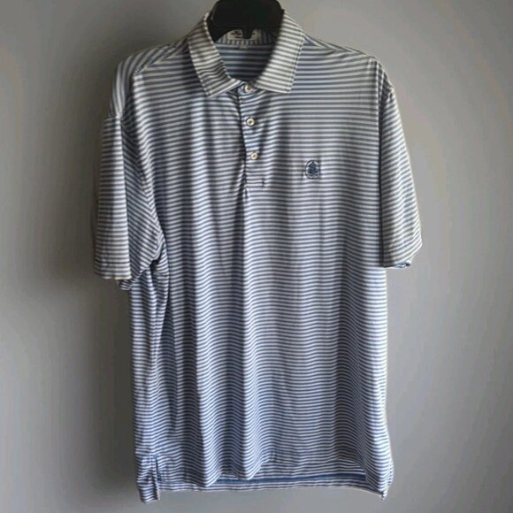 Peter Millar Summer Comfort Polo Shirt Mens Size Medium Blue/White Striped wLogo - Picture 1 of 4